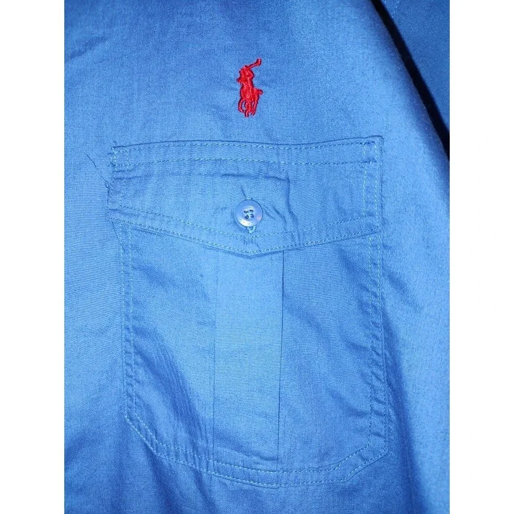 Men's Polo Ralph Lauren Lightweight Blue Cotton Red Logo Shirt Size XL